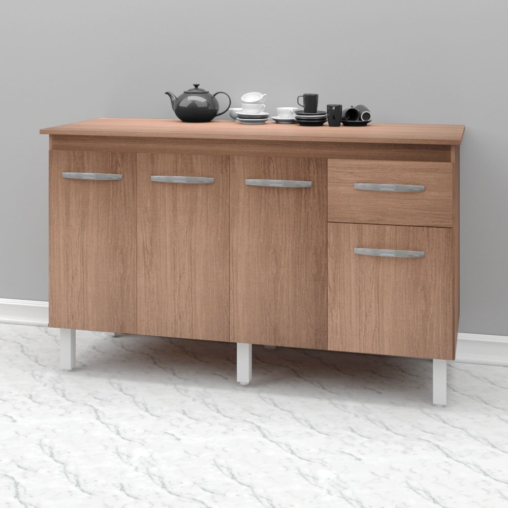 Kit Balcão Cozinha Gabinete Camile 138 cm Savana Frente Savana com Tampo Tampão 140 cm Savana - 2