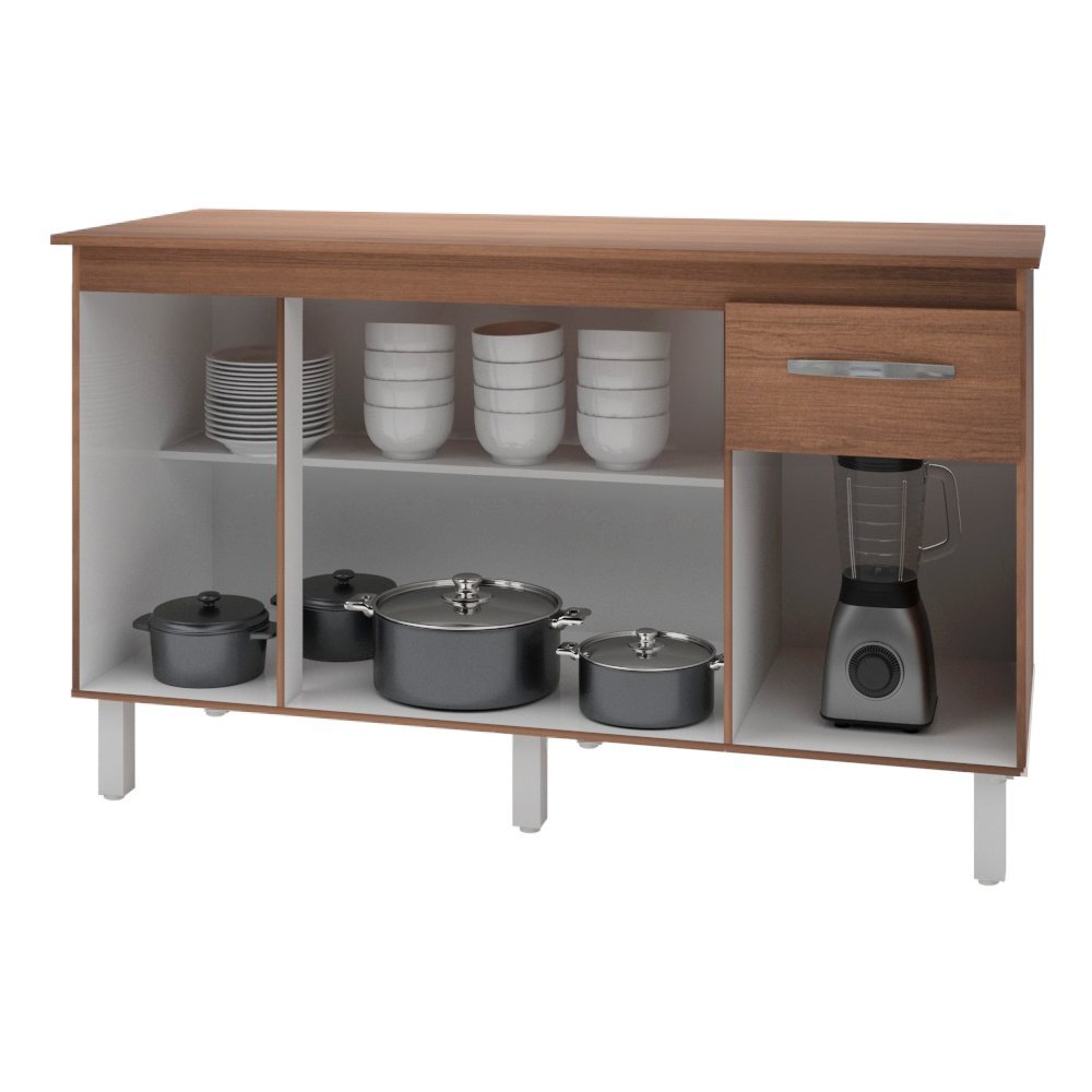 Kit Balcão Cozinha Gabinete Camile 138 cm Savana Frente Savana com Tampo Tampão 140 cm Savana - 3