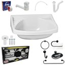 Ver imagem 1 de Pia Lavatório Banheiro 4,8l + Kit para Banheiro Redondo + Torneira + Sifão Universal + Engate Flexív