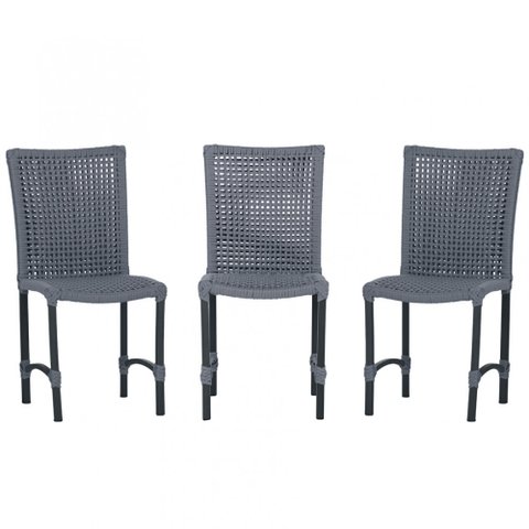 3 Cadeiras Corda Náutica Cannes em Alumínio com Pintura Eletrostática para Cozinha Jantar Edícula