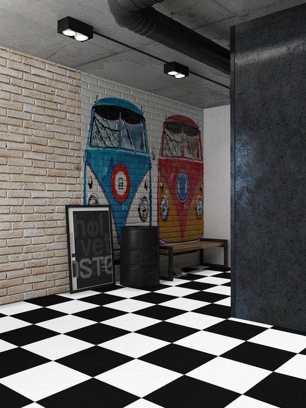 Piso Vinílico em Manta Pvc Preto Branco Dama ou Cimento 1x4m Cor:dama - 3