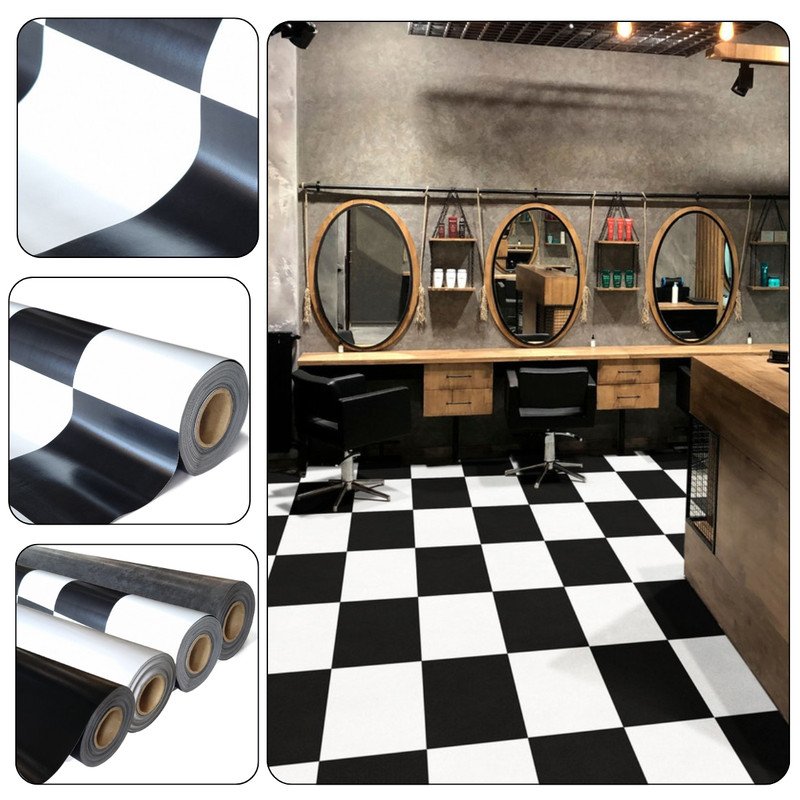 Piso Vinílico em Manta Pvc Preto Branco Dama ou Cimento 1x4m Cor:dama