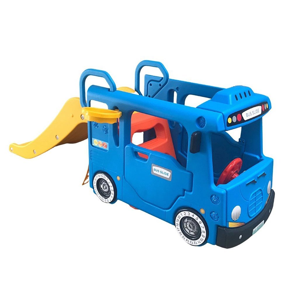 Carrinho Playground de Ônibus 3 em 1 com Cesta de Basquete e Kit de Golf Azul/amarelo G31 - Encantum