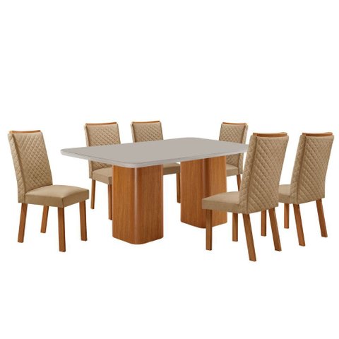Mesa de Jantar Eloise 180cm Tampo Mdf Vidro Canto Copo com 6 Cadeiras Lira