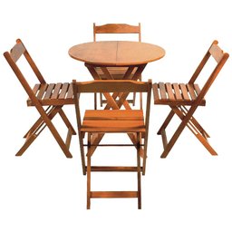 Conjunto Restaurante de Mesa Dobravel de Madeira 60cm Redondo com 4 Cadeiras Natural - 1