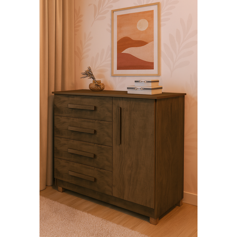 Cômoda para Quarto Sapateira 4 Gavetas Grécia Castanho