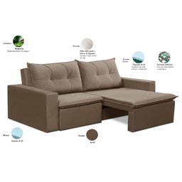 Sofá Retrátil 2 Lugares 1,80m Luna Suede Cappuccino Adonai Estofados - 4