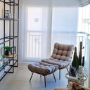 Ver imagem 3 de Cadeira Costela Decorativa Sala Quarto com Puff Linho Cinza