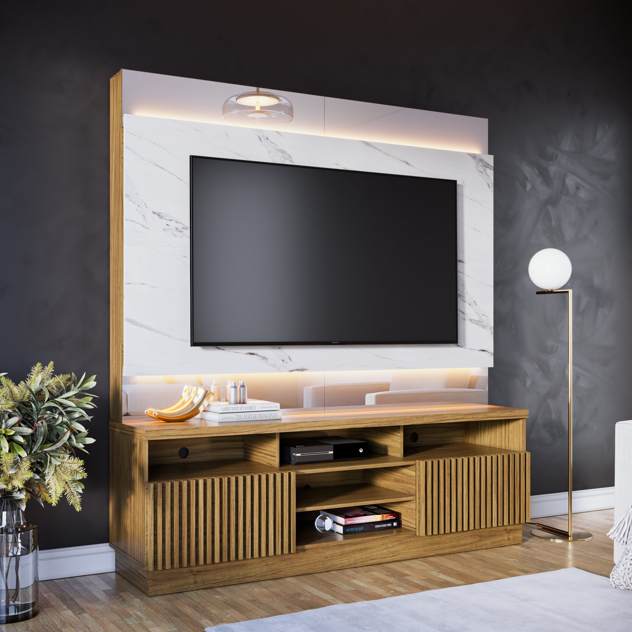 Estante Home para TV até 70 Polegadas com LED Ripado e Espelho Ibiza Yescasa - 11