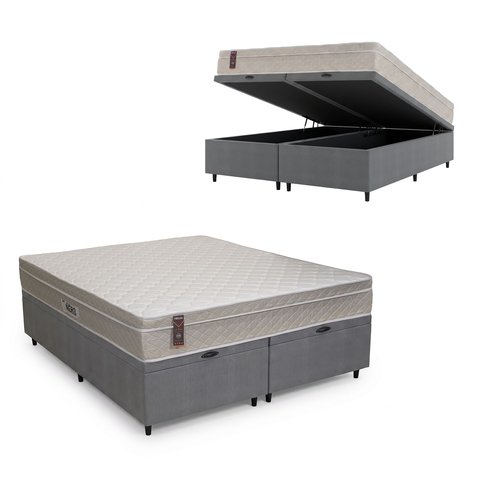 Cama Box Baú King + Colchão Molas Ensacadas - Airtech Nero (193x203x60) - Hellen