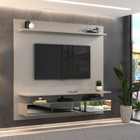 Painel para TV até 65 Polegadas 180cmx165cm 2 Gavetas Espelhadas Bp Bp1062E Foscarini Bege Nude