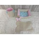 Ver imagem 2 de Kit Pet Caes e Gatos Cesto Organizador Baby Bege Cama G Personalizada Jogo Americano Baby Bege G