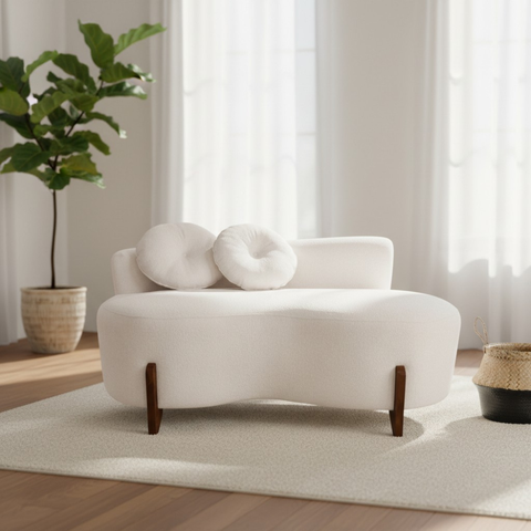 Namoradeira Sofá Feijão Lounge 120cm Orgânica Bouclé Marfim
