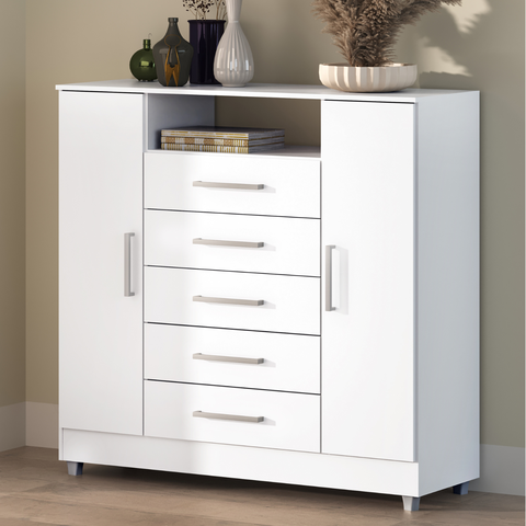 Comoda 5 Gavetas 2 Portas Branco Isabele