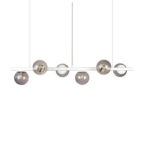 Lustre Pendente Figo Branco - 6 Globos Esfera de Vidro Fume