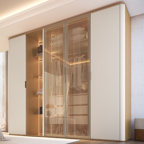 Guarda Roupa Curvo 228cm 4 Portas Bellagio Cinamomo/Off White