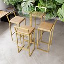 Ver imagem 1 de Jogo Mesa Alta Bistrô Redonda Vidro 4 Banquetas Pinus Confort Industrial Dourado Don Castro Decor In