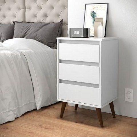 Criado Mesa de Cabeceira Retrô com Gaveta Wood:Branco