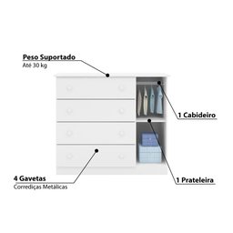 Cômoda Infantil com 4 Gavetas - Branco - 3