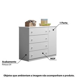 Cômoda Infantil com 4 Gavetas - Branco - 2