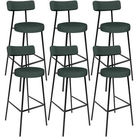 Kit 06 Banquetas Alta Cozinha Bar Sala De Jantar Em Aço Milão L02 Linho Verde Musgo - Lyam Decor
