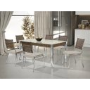 Ver imagem 1 de Conjunto Sala de Jantar Mesa Natani 160x90cm com 6 Cadeiras Natani Junco Yescasa Bege/Cromado