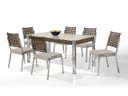 Ver imagem 2 de Conjunto Sala de Jantar Mesa Natani 160x90cm com 6 Cadeiras Natani Junco Yescasa Bege/Cromado