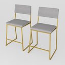 Ver imagem 2 de Kit 2 Banquetas Média Balcão Estofada com Encosto Dourada Suede Dubai