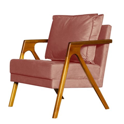 Poltrona Decorativa Mona Premium Madeira Maciça Suede Rosê