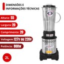 Ver imagem 3 de Liquidificador Inox Linha X Ar Alta Rotação 18000rpm 2l - Spolu - 220v:220v