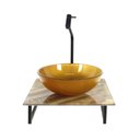 Ver imagem 2 de Gabinete de Vidro com Cuba Redonda com Tampo de Vidro 40cm X 40cm Mármore Marfim