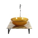 Ver imagem 1 de Gabinete de Vidro com Cuba Redonda com Tampo de Vidro 40cm X 40cm Mármore Marfim