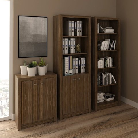 Kit 3 Armários para Escritório com Balcão, Armário e Estante Espresso Móveis