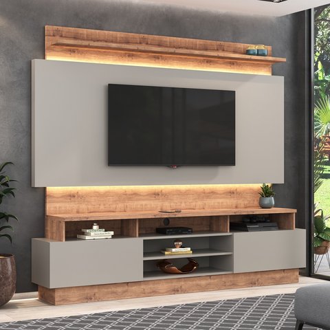 Rack com Painel para TV até 65 Polegadas 220CMX195CM 2 Gavetas BP Foscarini Cinza