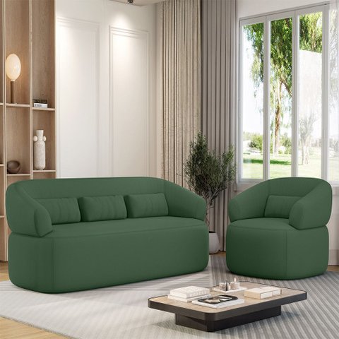 Conjunto Poltrona e Sofá Living Orgânico Duomo 1,80m Just Time