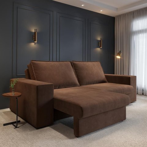 Sofá Capri 3 Lugares Retrátil Marrom Suede Cia Lar Móveis