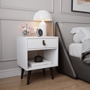 Ver imagem 1 de Mesa de Cabeceira Mesinha para Quarto 1 Gaveta Puxador em Couro Ravenna - Branco