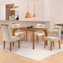 Ver imagem 1 de Mesa Liz 120 MDF com 4 Cadeiras Carol Veludo Creme/Naturalle/Naturalle