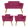 Combo Namoradeira e 2 Poltronas Estofadas Pés Palito Melissa Suede Rosa Pink - DL Decor - 1