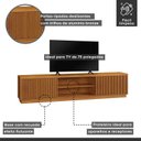 Ver imagem 3 de Rack Ripado para TV até 85 Polegadas 100% MDF 220cm 2 Portas Valência Marrom