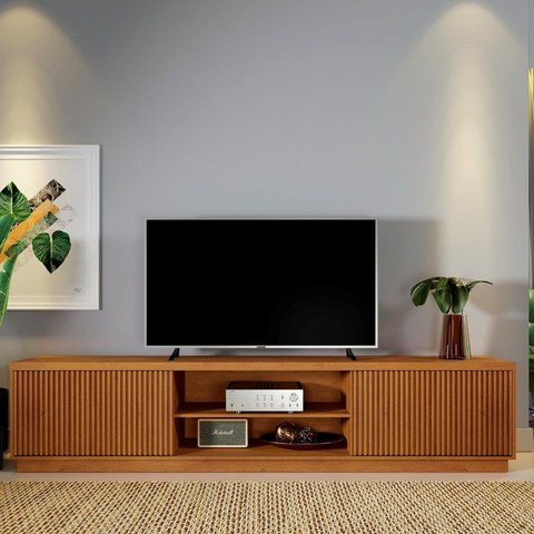 Rack Ripado para TV até 85 Polegadas 100% MDF 220cm 2 Portas Valência Marrom
