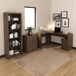 Kit 3 Peças com Escrivaninha, Armário Multiuso Baixo e Estante