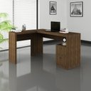 Ver mais imagens de Conjunto 3 Peças com 1 Mesa para Escritório em L, Estante Livreiro e 2 Portas Marrom/Branca