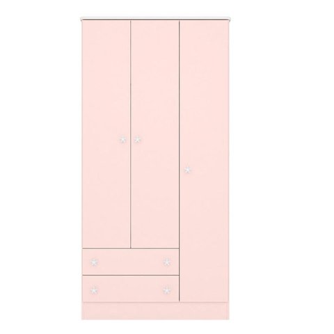 Guarda Roupa Infantil 3 Portas 2 Gavetas Doce Sonho Rosa Acetinado - Qmovi