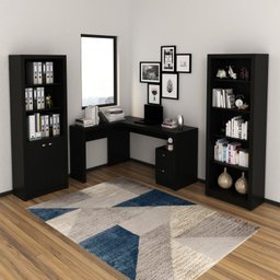 Kit 3 Peças com 1 Mesa para Escritório em L, Estante Livreiro e Estante 2 Portas - 1