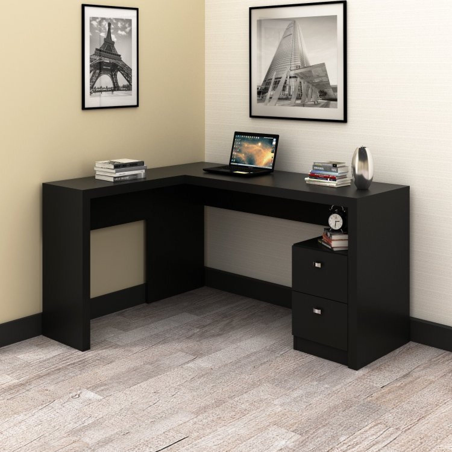 Conjunto Home Office 3 Peças 1 Mesa para Escritório em L com 2 Estantes Espresso Móveis - 15