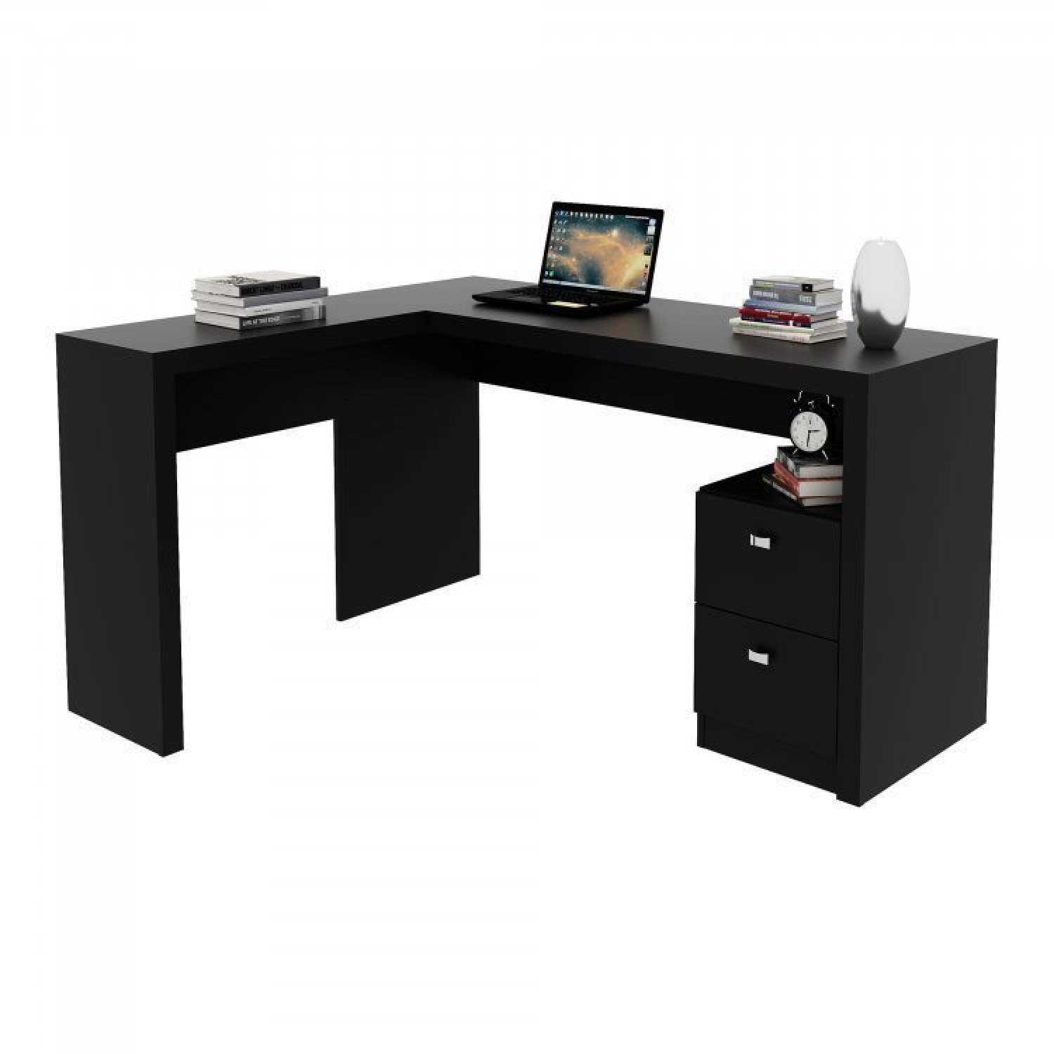Conjunto Home Office 3 Peças 1 Mesa para Escritório em L com 2 Estantes Espresso Móveis - 11