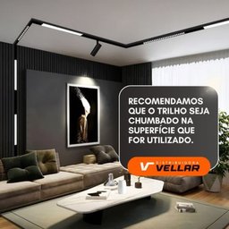 Kit 2 Trilho Magnético Sobrepor 2m de Comprimento Preto - 2