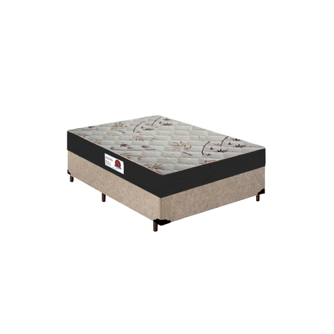 Cama Box Casal + Colchão Top Line Mola Bonnel Serra Negra 60x138x188 Cor:Suede Bege
