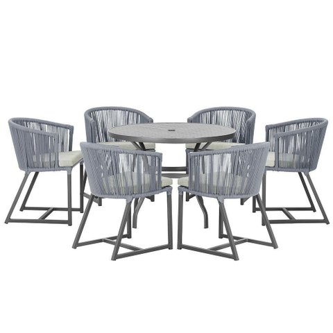 Mesa e 6 Cadeiras e Noronha Preto E3 Trama Original Prata